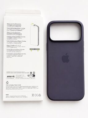 Genuine Apple iPhone 17 Pro Max Silicone Case with MagSafe in Purple Fog.